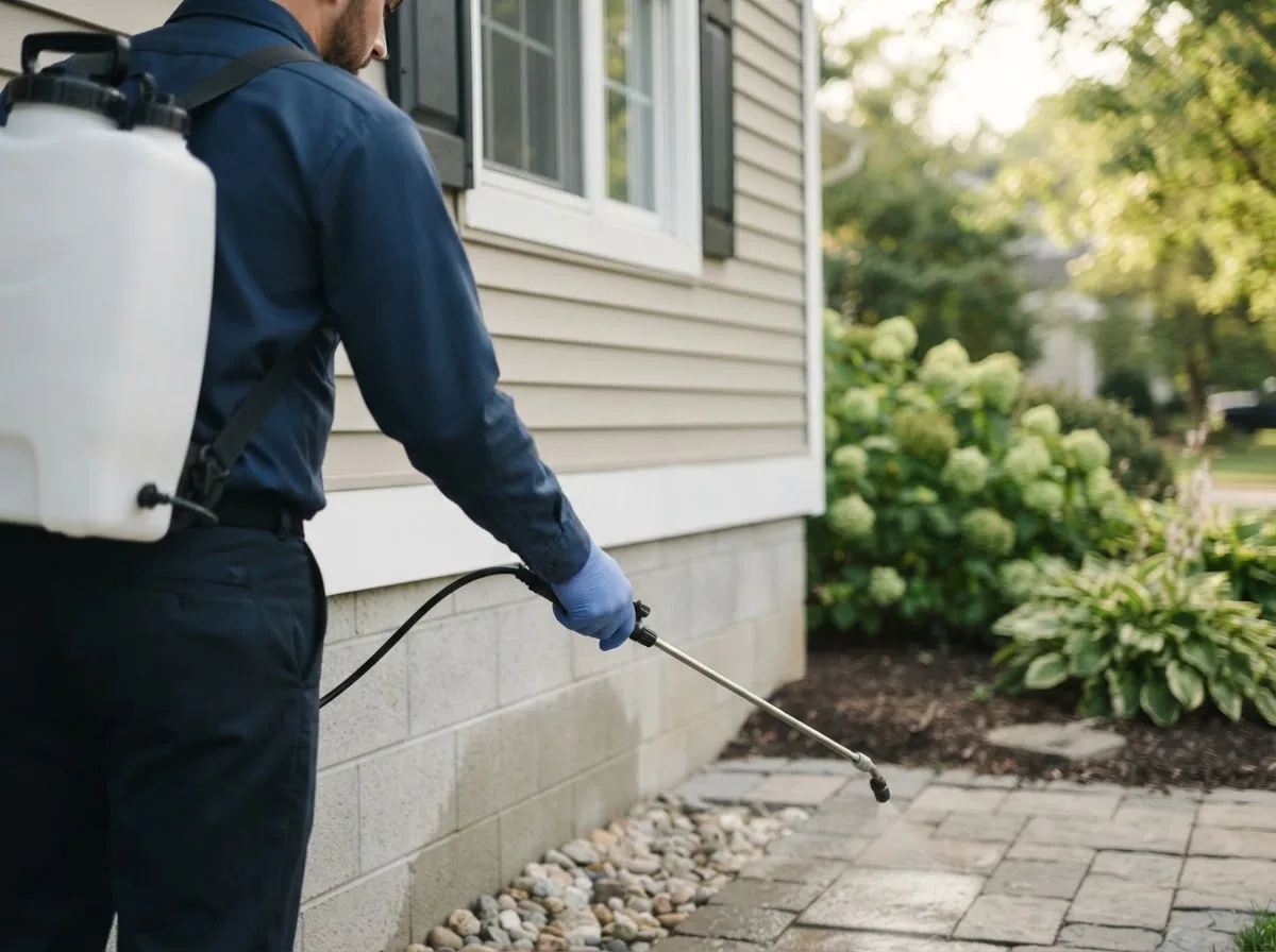 Pest control technician inspecting a home in Armona, CA